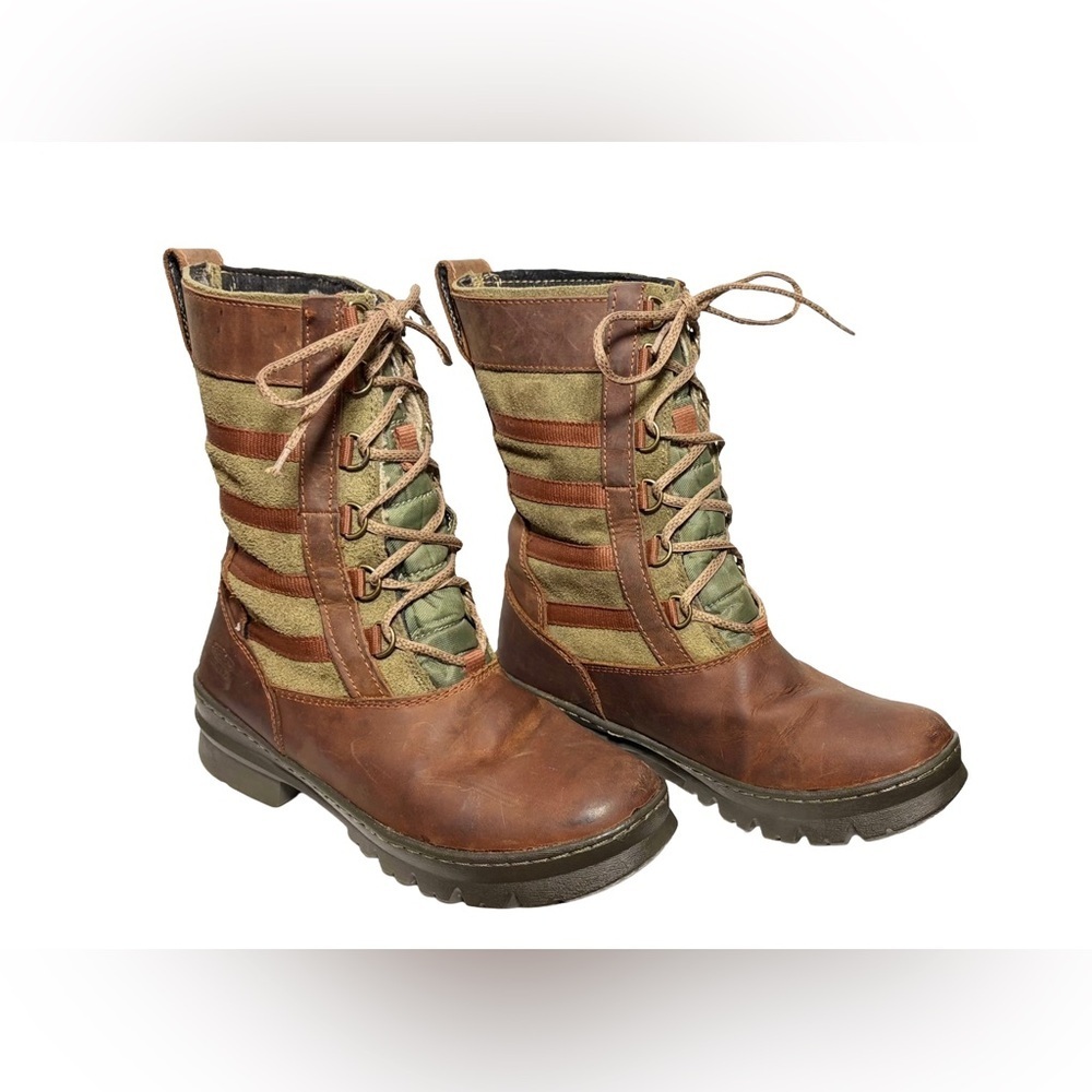 Keen Leather & Suede Two-Toned Brown & Green Lace-Up Snow & Rain Boots, Size 8 - Picture 6 of 16